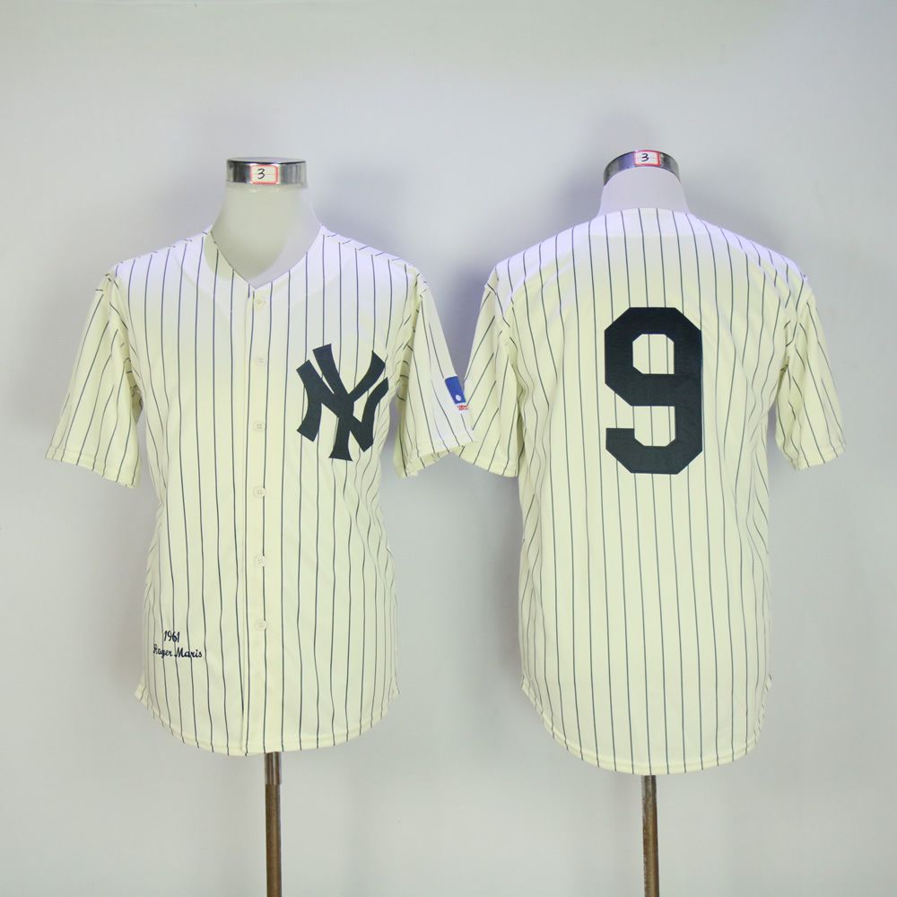 Men New York Yankees #9 No name Cream Throwback MLB Jerseys->new york yankees->MLB Jersey